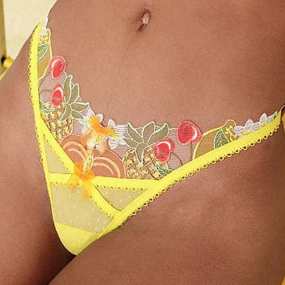 VS 2 Piece Set For Love & Lemons Thong & Garter Belt Multi Fruit Yellow NWT - Picture 12 of 16